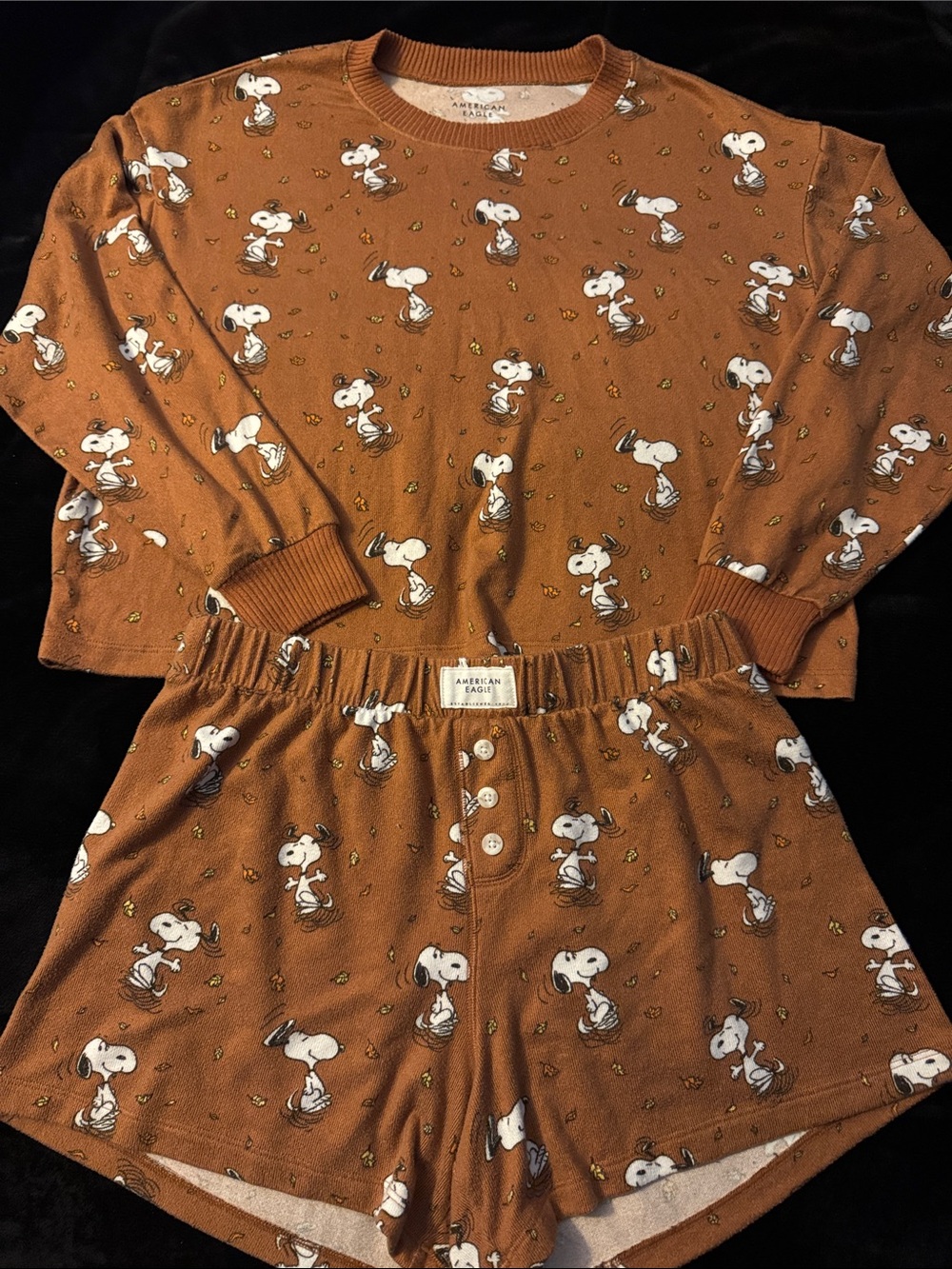 American Eagle Outfitters Brown Snoopy Pajama Set